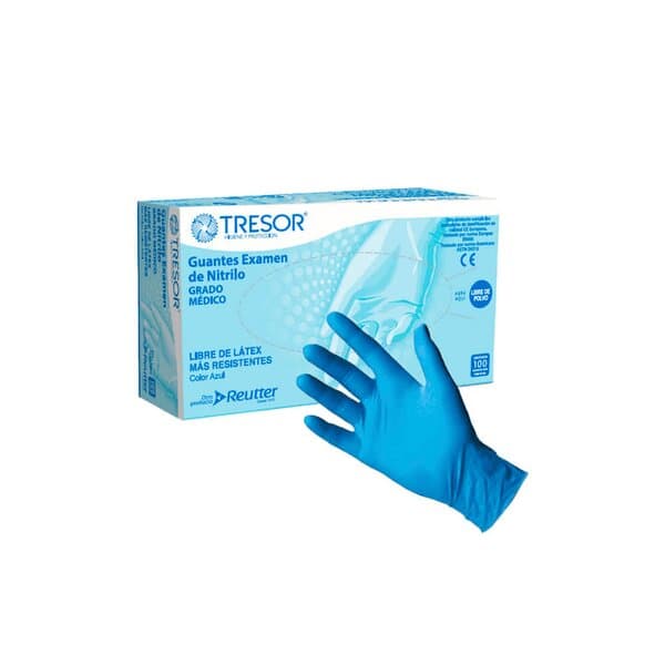 GUANTE EXAMEN VINILO L/P AZUL TRESOR S